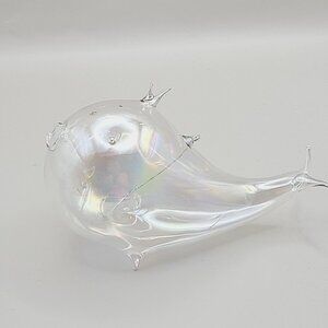 Silvestri Handblown Iridescent Glass Whale Ornament Christmas Holiday Mint